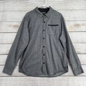 prAna Dover Button Down Shirt Mens XL Gray Geometric Print Long Sleeve
